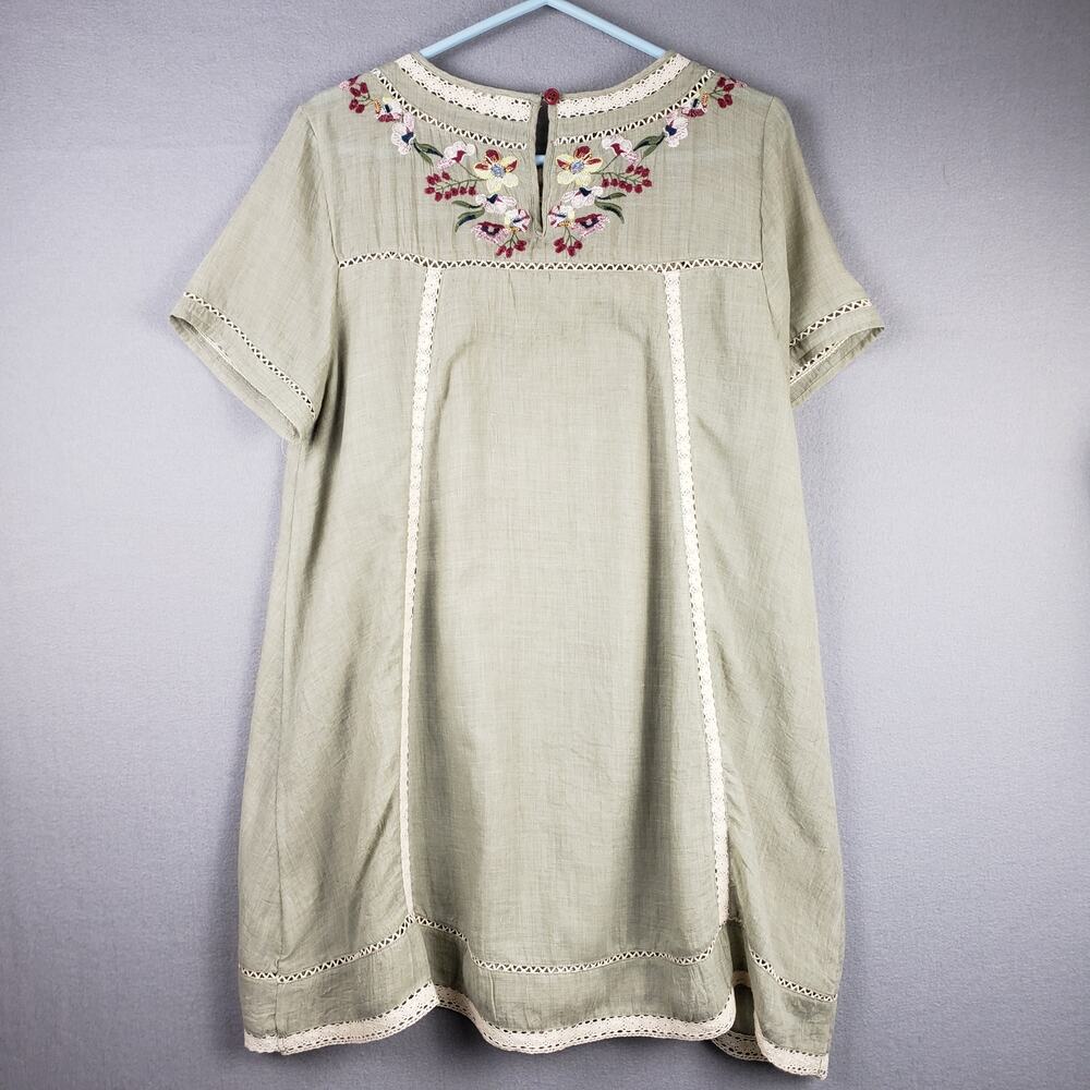 Umgee Size L Embroidered Prairie Dress Sage Green Rustic Cottagecore Grannycore - Picture 9 of 10